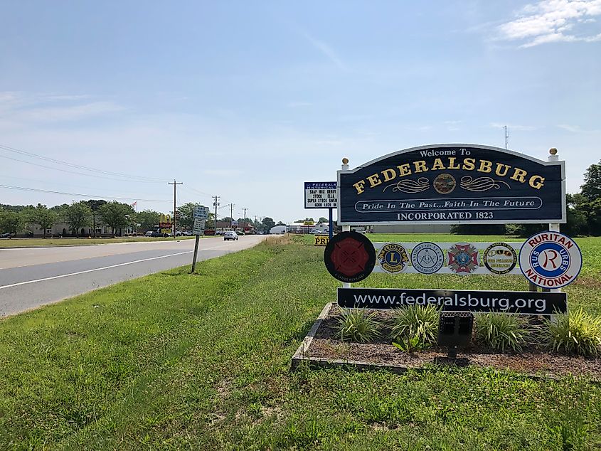 Welcome sign for visitors to Federalsburg, Maryland