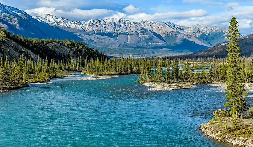 Saskatchewan River flowing near Banff, Alberta.