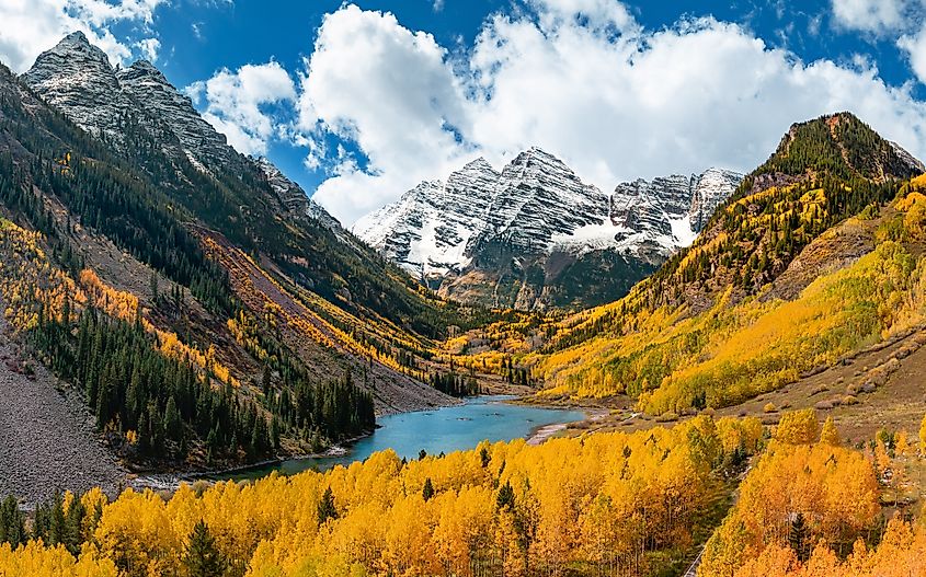 Fall foliage on the Maroon Bells in Colorado.