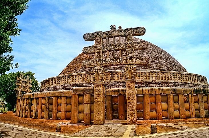 The Great Stupa at Sanchi, originally commissioned by Mauryan Emperor Ashoka in the 3rd century BCE.