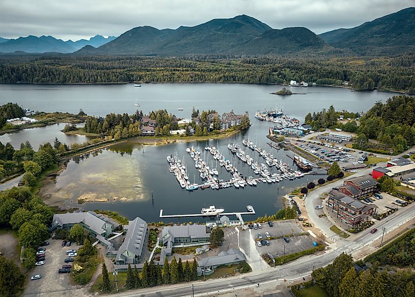 Aerial view of Ucluelet, British Columbia, Canada.