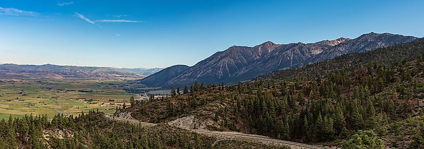 Panorama looking back towards Gardnerville Nevada with the Sierra mountain range.