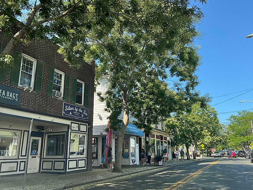 Looking down the road in downtown Greenport, New York