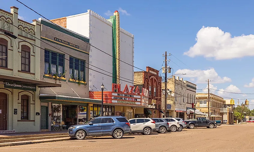 The old business district on Houston Street in Wharton, Texas