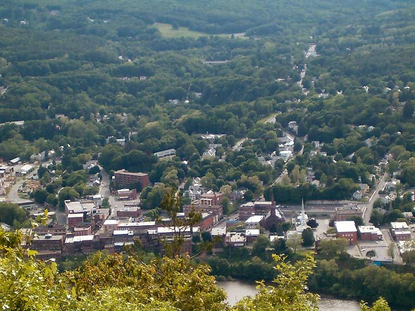 Aerial view of Brattleboro in Vermont.