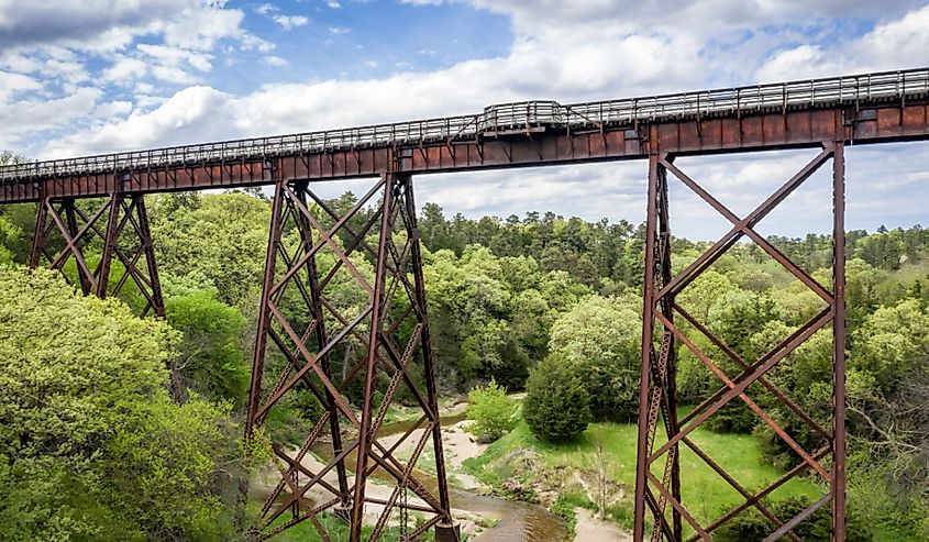 Multi-use recreational Cowboy Trail in northern Nebraska with a long trestle over Long Pine Creek