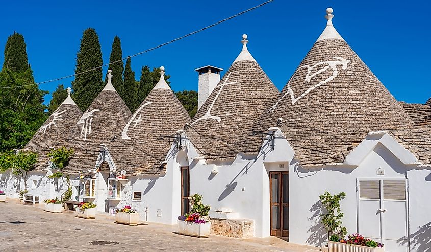 Alberobello is famous for its old dry stone trulli houses with conical roof