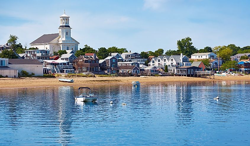 Boats on the water in Cape Cod Provincetown beach Massachusetts