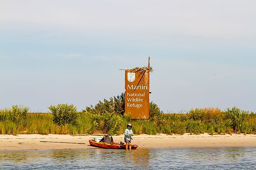 A woman fishing in the Martin National Wildlife Refuge in Smith Island, Maryland.