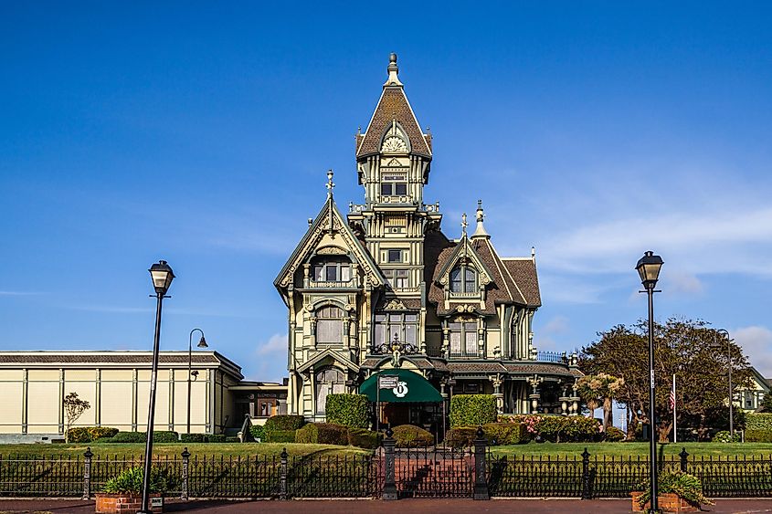 Carson Mansion in Eureka, California, beautiful Victorian Style house in old downtown.