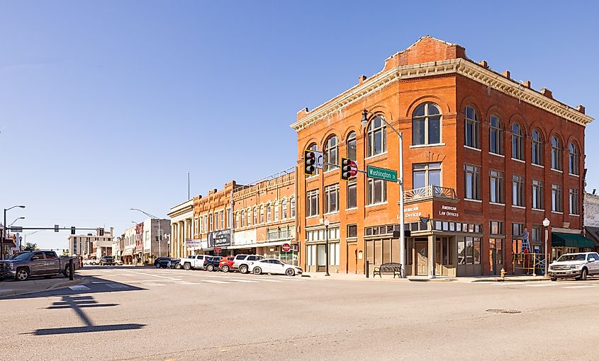 Rustic buildings along the main street in Ardmore, Oklahoma.