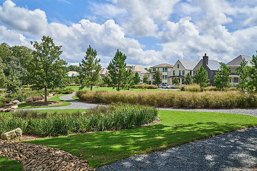 Scenic View of Town at trilith studios Local Park and residential homes in Fayetteville, Georgia