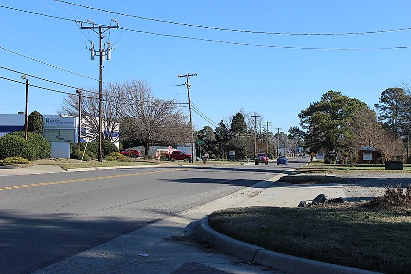 A highway running through Deltaville, Virginia.