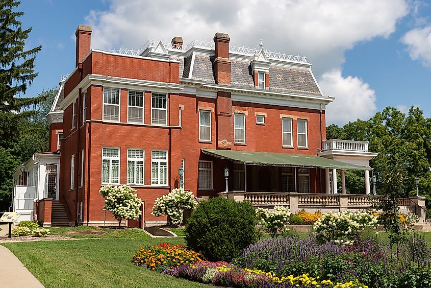 Exterior of the historic Ellwood House, built in 1879, in DeKalb, Illinois