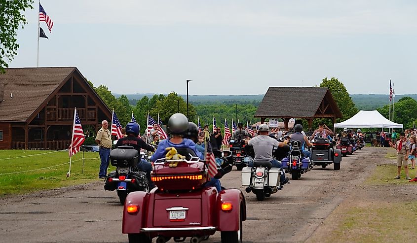 Hundreds of veteran group motorcyclists showed up at High Ground for the Memorial Day veteran honoring ceremony, Neillsville, Wisconsin.