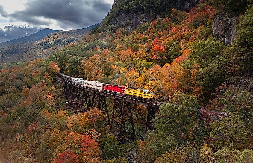 Train crossing a bridge near North Conway.