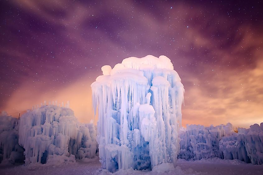 Midway Ice-castles Tower at night