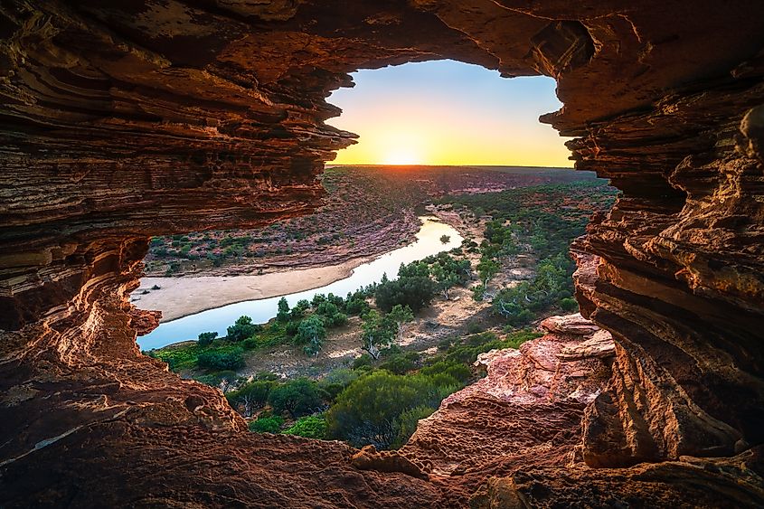Sunrise at Nature's Window in the Kalbarri National Park, Western Australia.