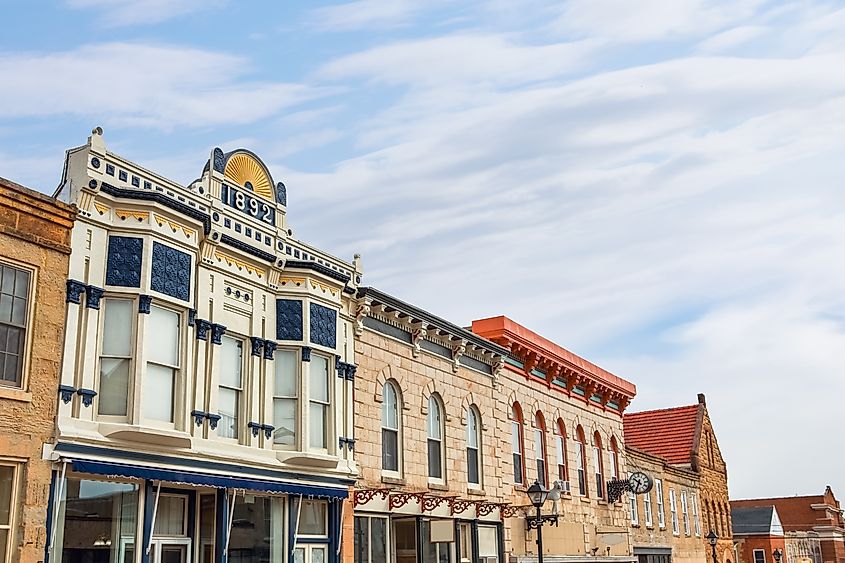 Storefronts along the main street in Mineral Point, Wisconsin.