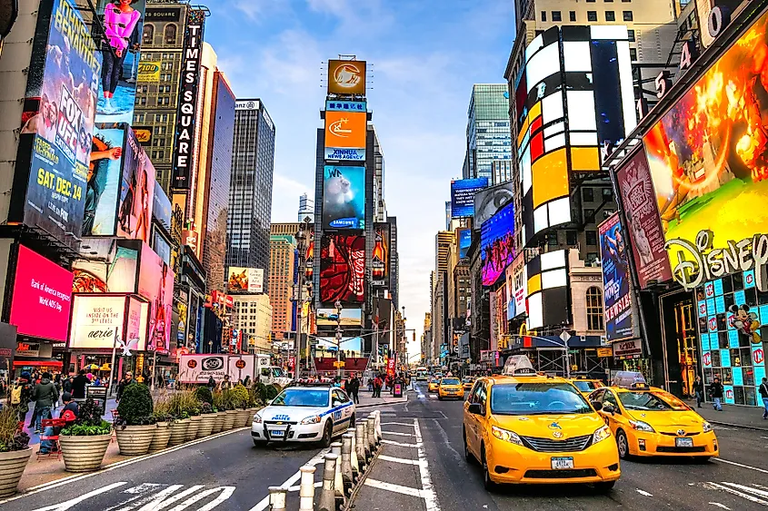 The bustling Times Square in New York City.