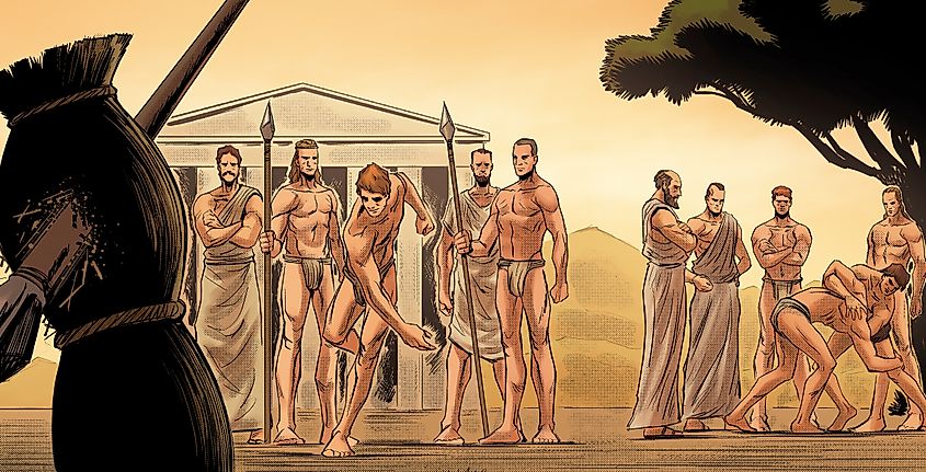 Ancient Greeks participating in the Olympics. 