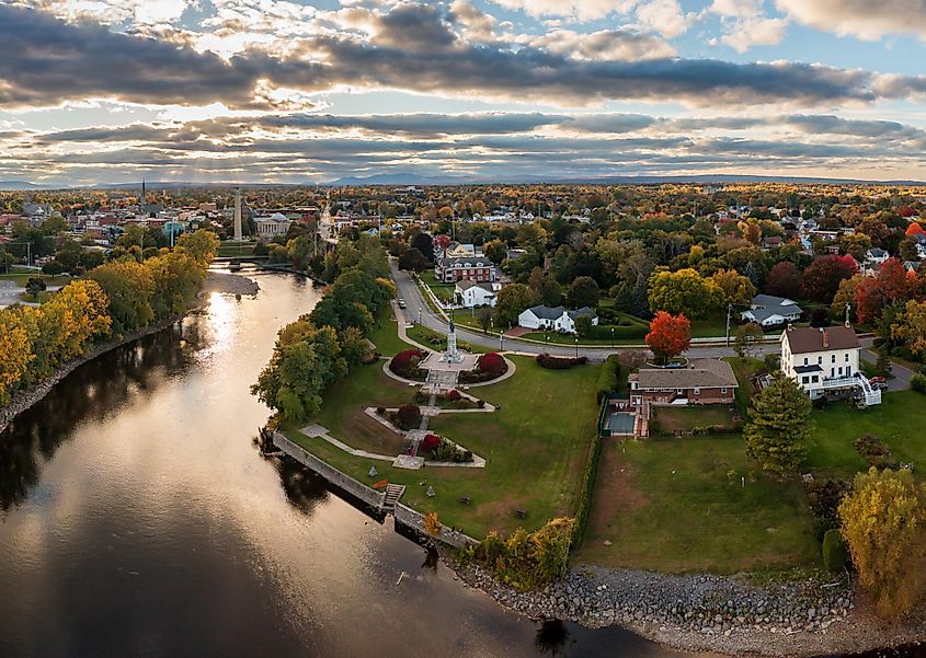 Aerial panorama of Plattsburgh in the northern part of New York 