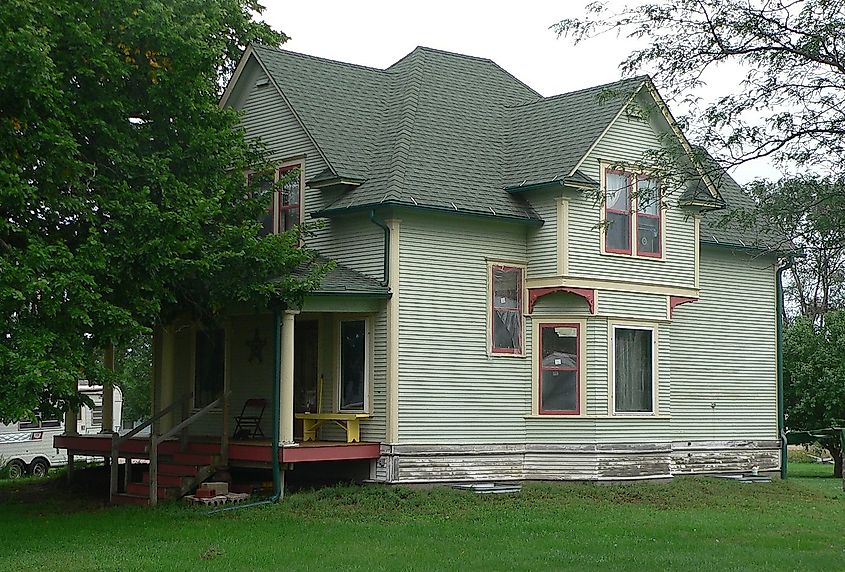 Hofmeister house, located at southwest corner of 1st and Johnson Streets in White Lake, South Dakota.