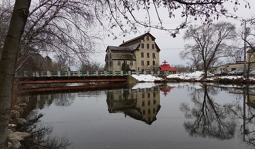 Cedarburg Mill in Cedarburg, Wisconsin in late winter.