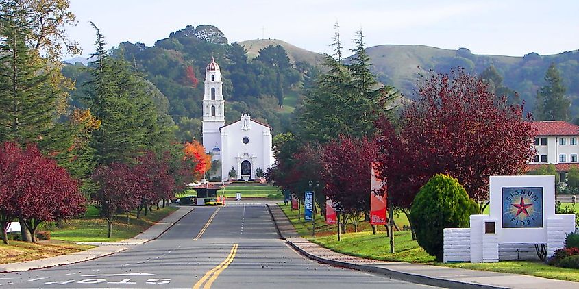 A road leading to the entrance of Saint Mary's College of California in Moraga 