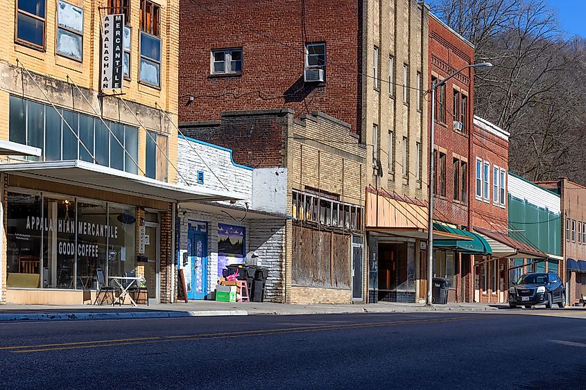 A section of main street in downtown Big Stone Gap, Virginia. 