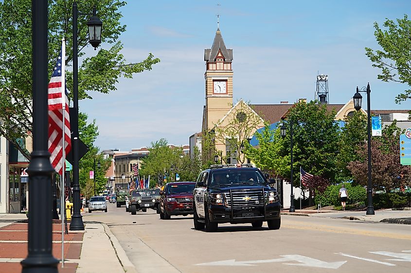 View of downtown Oconomowoc in Wisconsin.