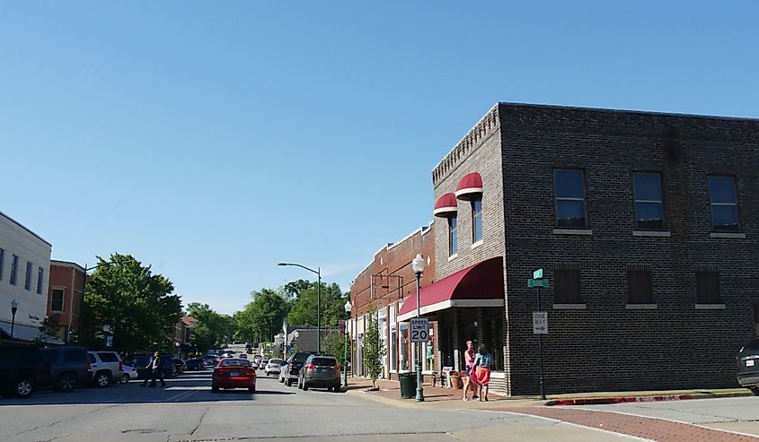 Old buildings in the historic district of Siloam Springs, Arkansas.