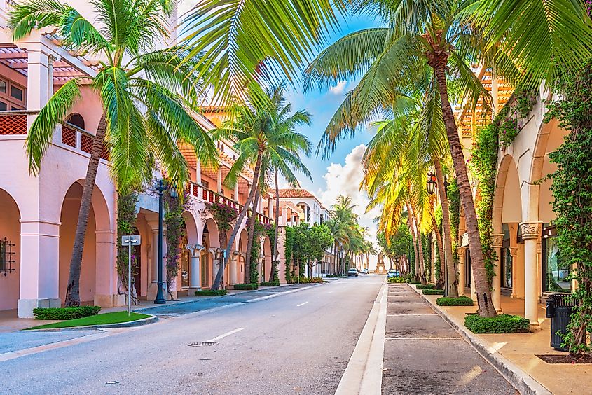 Palm Beach, Florida, USA at Worth Ave on a beautiful day. 