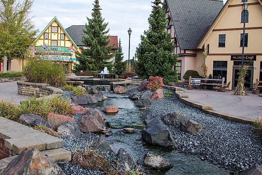 The Riverplace Shops in Frankenmuth is a popular outdoor mall with boutique style shops in the downtown tourist district.