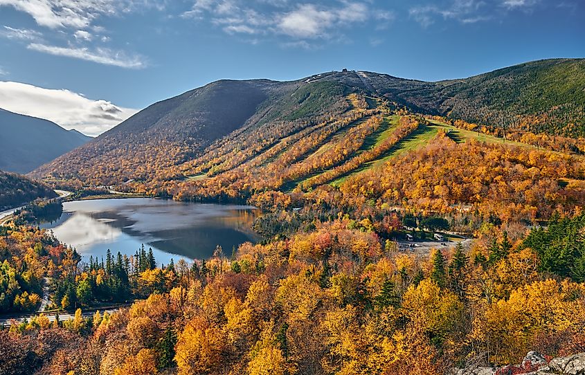 Fall colours in Franconia Notch State Park. White Mountain National Forest, New Hampshire