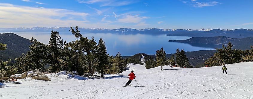 Skiing near Lake Tahoe in California.