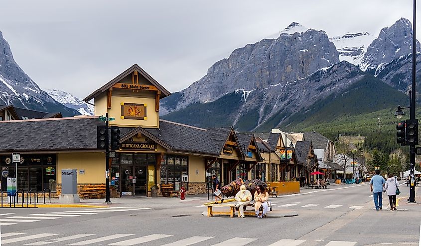 Downtown street in Canmore, Alberta.