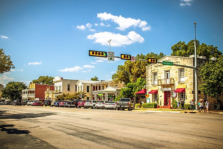 View of Main Street in Fredericksburg, Texas.