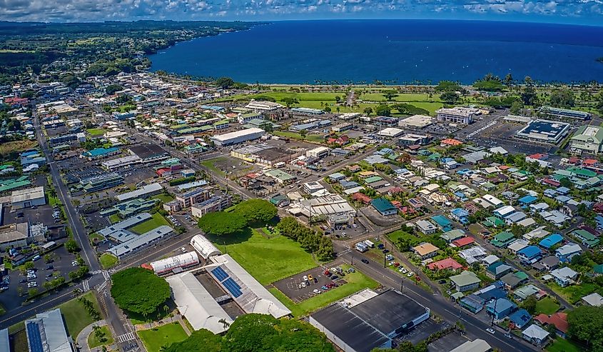 Aerial View of Downtown Hilo, Hawaii during Summer