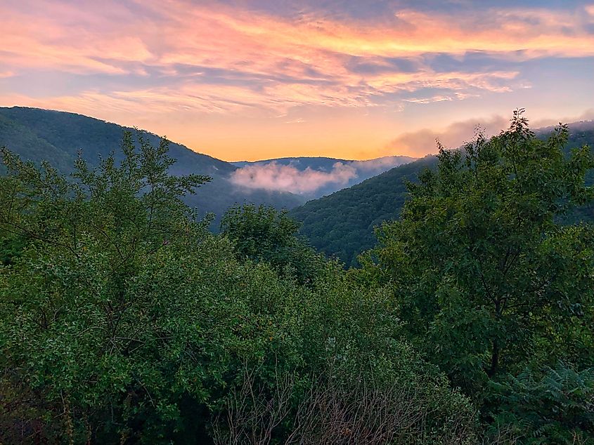 View of the sunset along the Pocono Mountains.