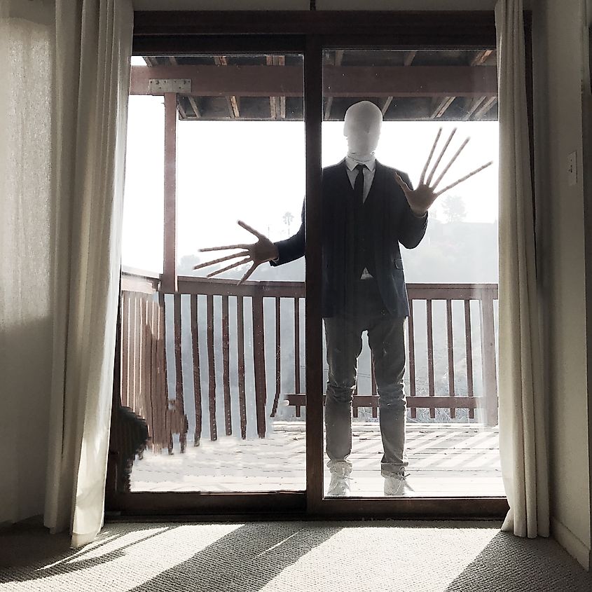 A man dressed up as Slenderman.