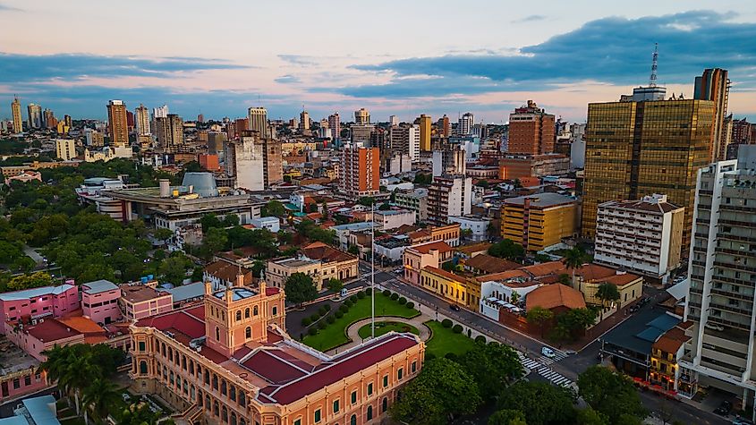 Presidential Palace drone view in Asuncion, Paraguay