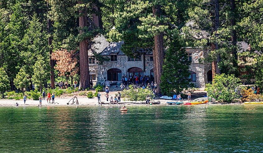 Vikingsholm Castle and beach area in Emerald Bay, Lake Tahoe, South Lake Tahoe.