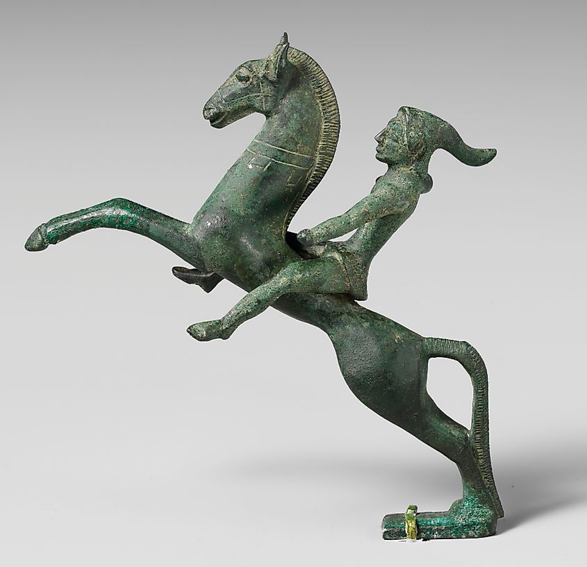 Etruscan bronze funerary urn with Scythian mounted archer, mid-5th century BCE.