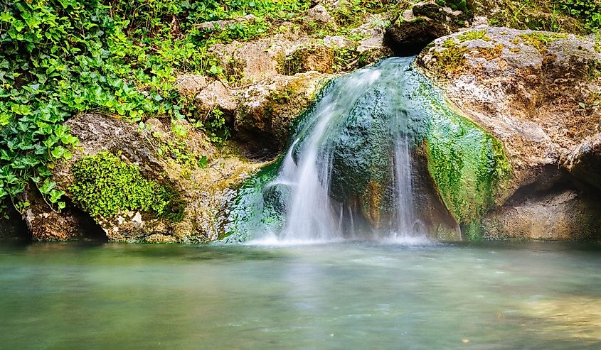 Hot Springs National Park, Arkansas. Waterfall into a spring