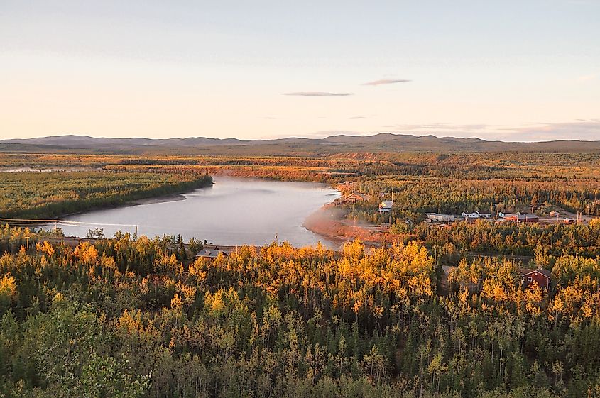 Aerial view of the Mackenzie River in Yukon, Canada.