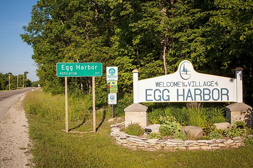 Egg Harbor village sign in Door County, Wisconsin.