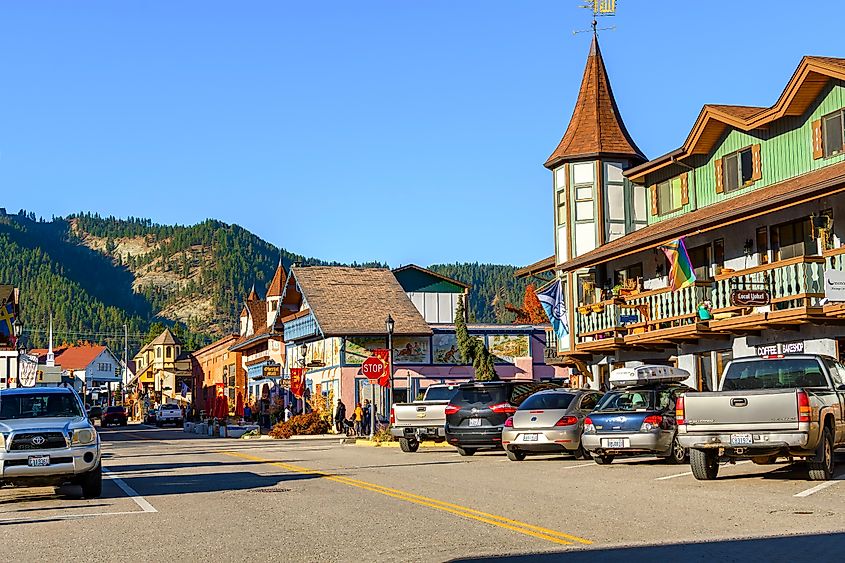 Picturesque Bavarian themed buildings in Leavenworth, Washington.