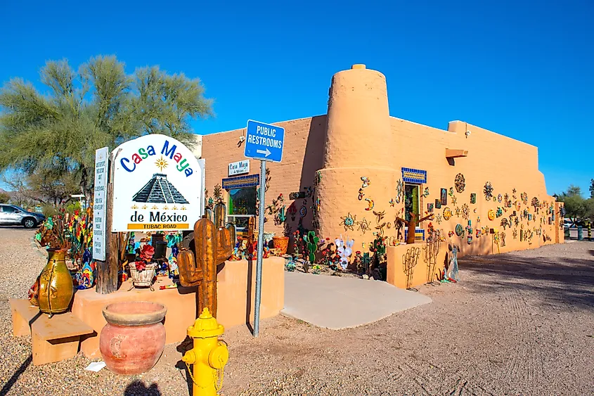 Historic adobe style buildings in Tubac, Arizona.