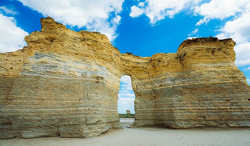 Closeup shot of Monument Rocks on a sunny day in Kansas.